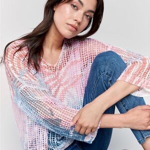 Charlie B Printed Fishnet Crochet Sweater Size Petite Small